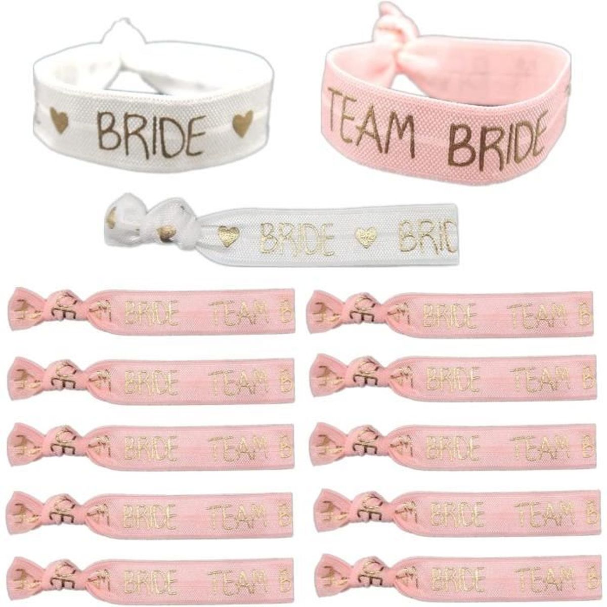 12 Bracelets Team Mariée - Enterrement Vie De Jeune Fille, Rose Et Blanc, Résine Et Corde