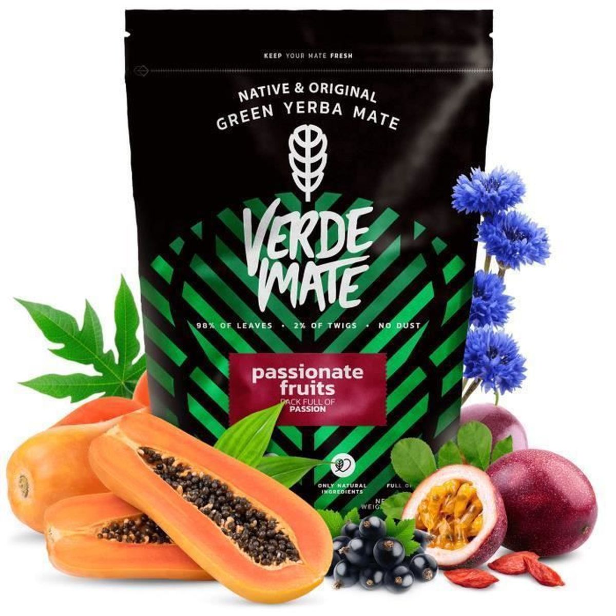 Yerba Mate Verde Mate Green Maracuja Cassis sans fumée 0,5 kg
