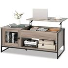 COSTWAY Table Basse avec Plateau Élévateur Pneumatique, 104 x 55 x 58 CM, Compartiments Ouverts et 2 Casiers, Conception à 2 Porte