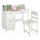 GOPLUS Bureau Enfant avec Chaise-90x45x81CM-1 Tiroir Coulissant+2 Portes+Bibliothèque Dessus-Blanc
