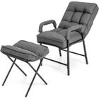 RELAX4LIFE Fauteuil de Relaxation Inclinable 90°-180° avec Repose-Pieds, Fauteuil TV en Tissu de Lin avec Dossier Réglable, Gris