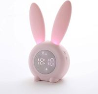 Réveil lapin rose pour enfants, veilleuse LED créative, tactile et Rechargeable, entraîneur de sommeil-MCJ
