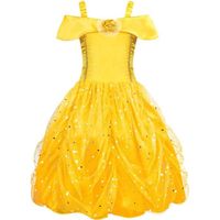 Déguisement Princesse Belle - AMZBARLEY - Costume Enfant - Carnaval, Halloween, Anniversaire - Jaune Polyester