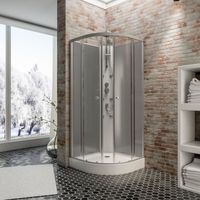 Cabine de douche intégrale arrondie, 85 x 85 x 225 cm, verre de sécurité 4 mm, panneaux gris foncé, profilés alu,Rhodos, Schulte