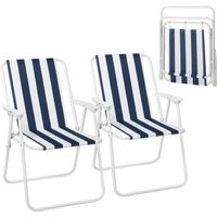 WOLTU 2x Chaise de Camping Pliante, Chaise Légère pour l'Extérieur, Chaise de Pêche avec Accoudoirs, Blanc+Bleu W0ETT0111-2