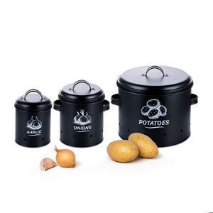 Set De 3 Boîtes De Conservation Pour Pommes De Terre, Oignons Et Ail Relaxdays – Métal Gris Aéré