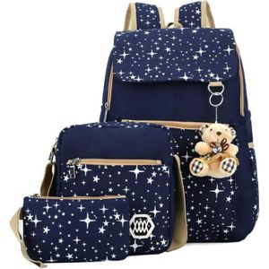 CARTABLE Cartable Fille Sac à Dos Etoile Ours - Bleu foncé 