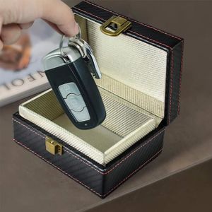 Boîte Faraday pour clés de voiture avec paquet de 2 sacs Faraday pour porte- clés, pochette anti-vol en cuir de polyuréthane Faraday pour porte-clés