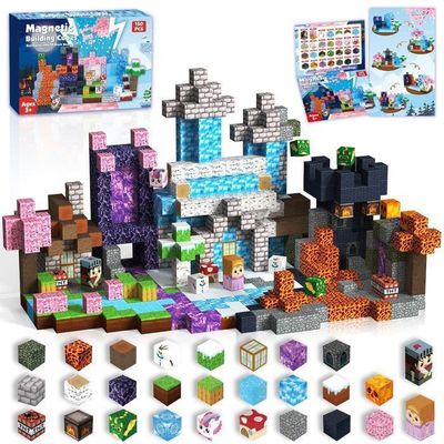 Lot De 50 Mini Tuiles Magnétiques Voyage – Magnetic Tiles En Boîte Métallique – Construction Créative STEM – Compatible – Dès 3 Ans