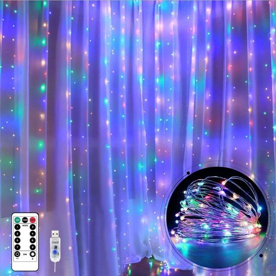 Rideau lumineux, guirlande lumineuse 3m x 3m * 300 LED, 8