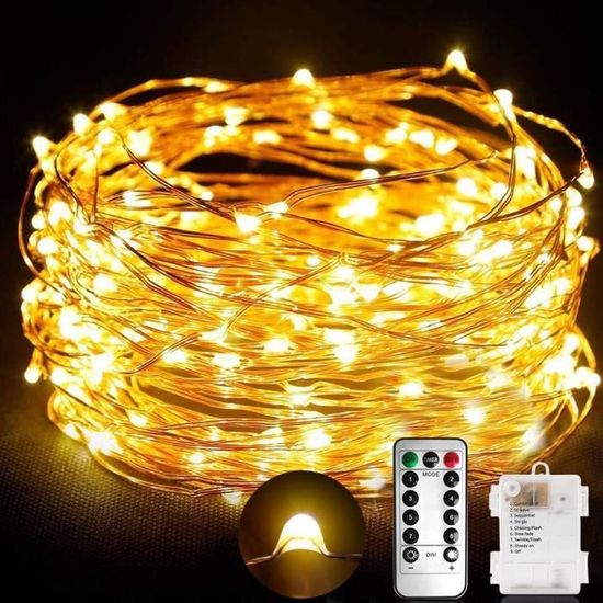 Guirlande Lumineuse 10M 100 LED Fil Cuivre Blanc Chaud - Télécommande, IP65, Parfait Pour Fêtes Et Noël