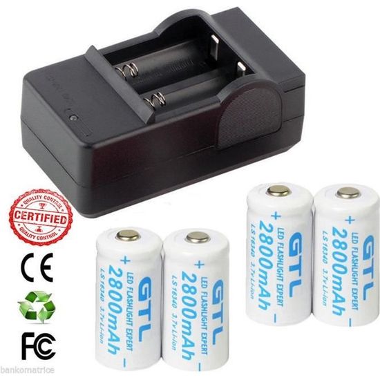 Lot De 1 à 4 Piles Rechargeables CR123A 16340 Li-Ion 3.7V 2800mAh – GTF