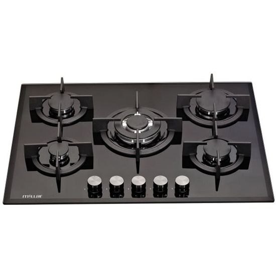 Plaque de cuisson Millar GH7051PB 5 brûleurs à gaz Verre trempé