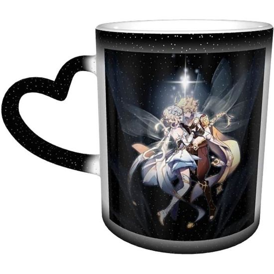 Aether Genshin Impact Lumine Tasse à café en céramique à changement de couleur Mug fantaisie Cadeau d'anniversaire 330 ml[1998]