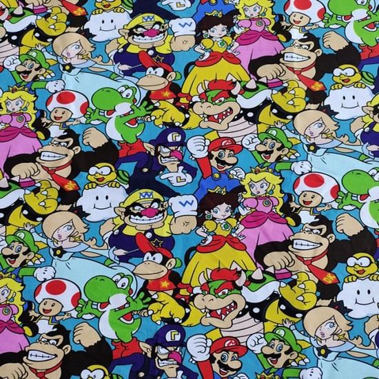 Tissus,Bande dessinée Super Mario Bros famille coton tissu pour bébé