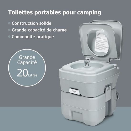 DREAMADE Toilettes Portable, WC Chimique 20L pour Voyage Camping Extérieur, pour Camping Voyage et à Domicile, Charge 100KG, Gris