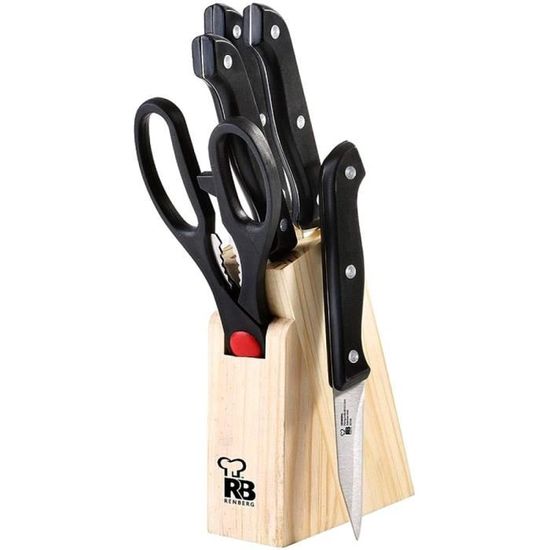 Bloc en bois de 4 couteaux de cuisine en acier inoxydable et ciseaux GUIZMAX