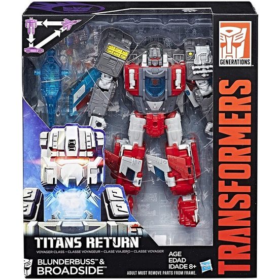 Transformers Generations - Titans Return Classe Voyageur  - Blunderbuss Et Broadside - Robot Rouge Transformable 3 En 1 - Hasbro