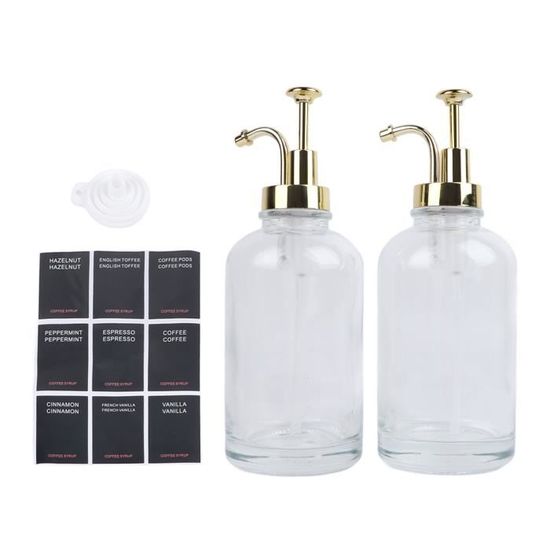 Distributeurs Sirop De Café Lot De 2 Avec 36 étiquettes Et Pompe Noir, Bouteilles De Sirop En Verre 500ml Pour Accessoires De Bar à Café, Cuisine
