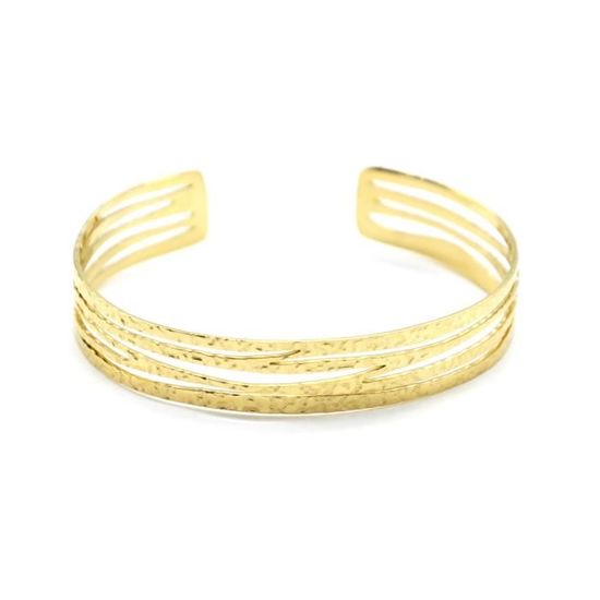 Bracelet Manchette Multirangs Femme - Jonc Ouvert Doré Or Jaune - Neuf Sans Emballage