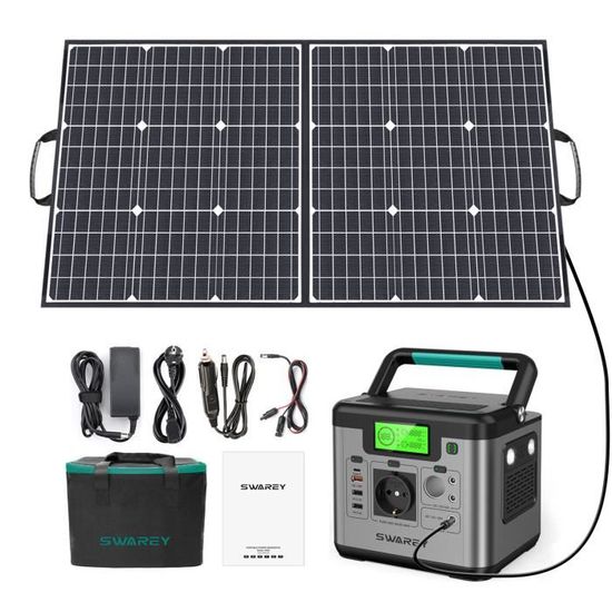 SWAREY Générateur Solaire Portable 220V 518Wh avec panneau Solaire Pliable 100W, Kit d'énergie de Réserve de Voyage