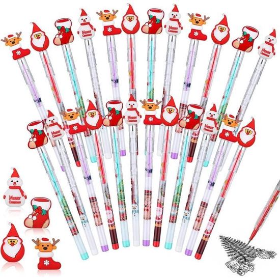 15 Crayons Empilables De Noël Avec Motifs Bonhommes De Neige - Crayons Automatiques Ajustables Et Effaçables - Papeterie Colorée Pour Enfants