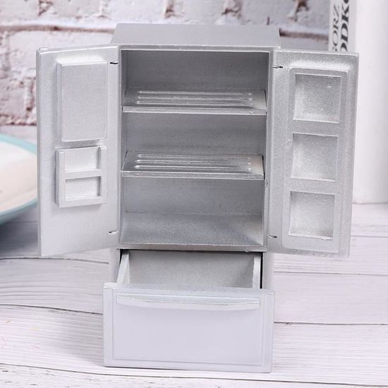 Mini Réfrigérateur En Bois Pour Maison De Poupée 1:12 - Bouleau Blanc, Double Porte, Décoration Réaliste - 6