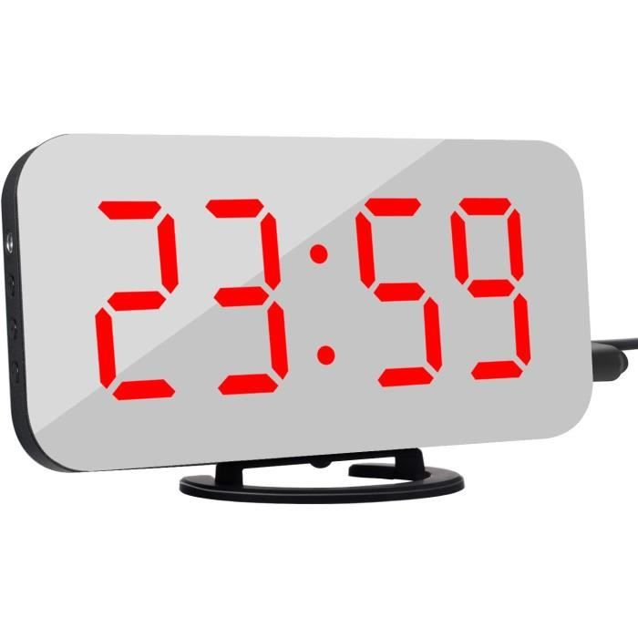 Réveil Digital Miroir LED 7" - Horloge Bureau Avec Charge USB