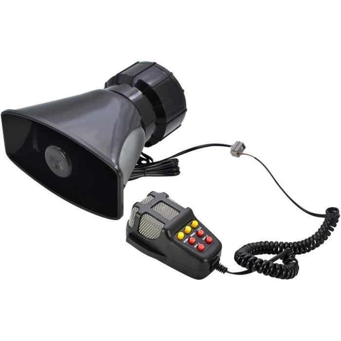 12V 100W 7 Tons Sirène de Police Amplificateur Alarme Voiture, Siren Alarm Car Siren Vehicle Horn with Mic Système de haut-parleurs