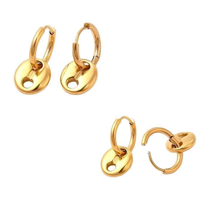 Boucles dOreilles - Femme - Créoles - Jonc - Grain de Café - 23 mm - Acier Chirurgical - Doré - 18 Carats