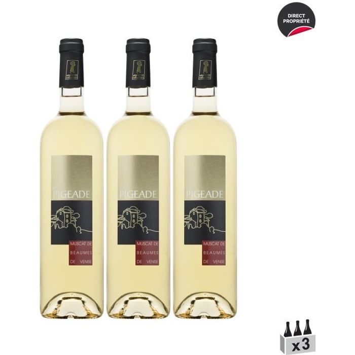 Muscat de Beaumes-de-Venise Vin Doux Naturel Blanc 2019 - Lot de 3x75cl - Domaine de la Pigeade - Vin Doux AOC Blanc de la Vallée du