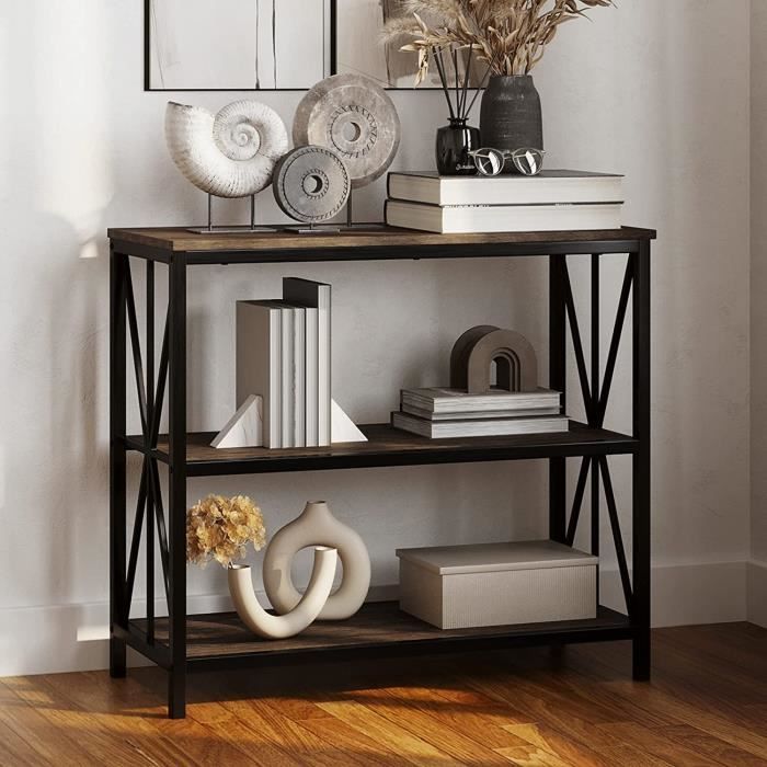 Aingoo console, meuble d'entrée - 3 niches - Jamble en métal noir - Style industriel - L 90 cm