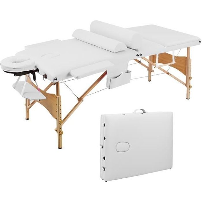 Table de massage mobile - table de thérapie pliante lit de massage portable table de massage légère 3 zones avec pieds en bois blanc