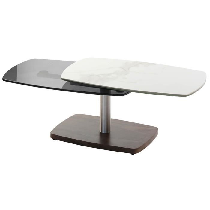 Sherry - Table Basse Plateaux Verre Marbre Blanc
