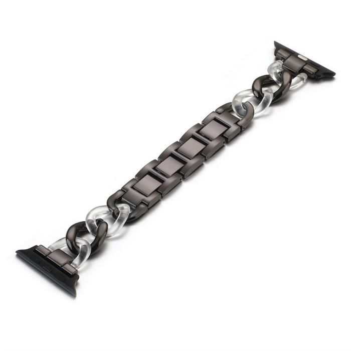 Bracelet Pour Montre Connectée Chaîne Résine + Bande-Bracelet En Métal Pour Apple Watch Series 6 Se 4 5 44Mm-3 42Mm -Noir Blanc
