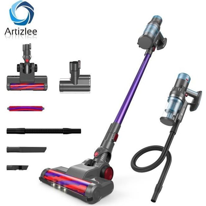 ARTIZLEE K11 Plus Aspirateur Sans Fil Sans Sac, 5 en 1 Puissant, 23Kpa et 250W, Batterie 2500mAh Amovible Avec Brosse Remplaçable