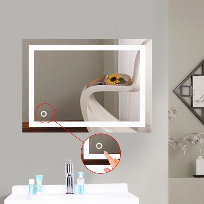 Design Miroir Mural Miroir Lumineux à LED pour Salle de Bain (50*70 cm Blanc Froid) @ZR