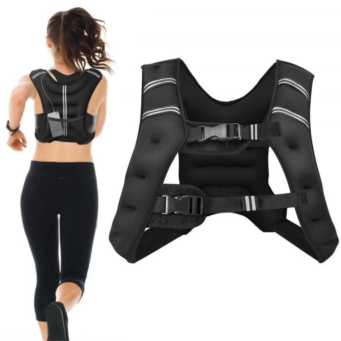 GYMAX Gilet Lesté, Veste de Musculation 15 KG, avec Sangle Réglable et Poche en Maille Filet, Idéal pour Course, Entraînement, Noir