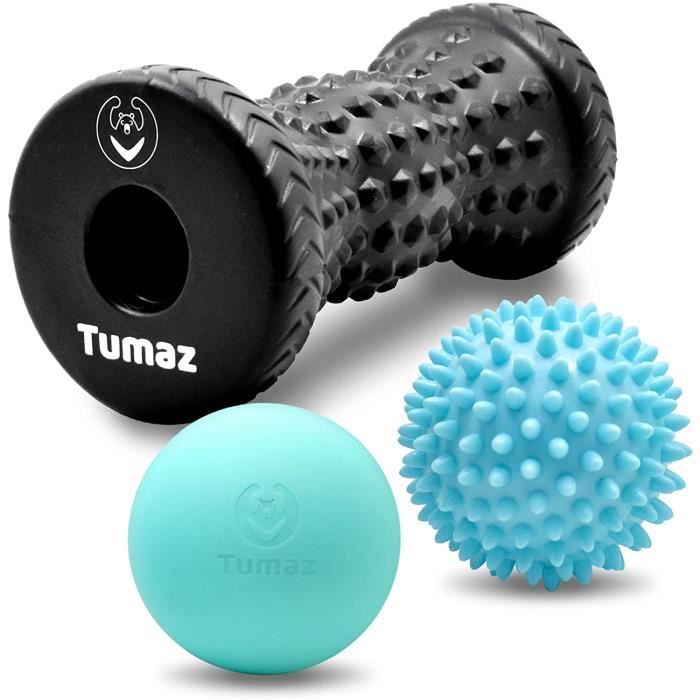 Tumaz Balle de Massage & Rouleau de Massage Pied 3 en 1 avec une Balle Hérissée, une Balle de Lacrosse et un Rouleau de Massage –