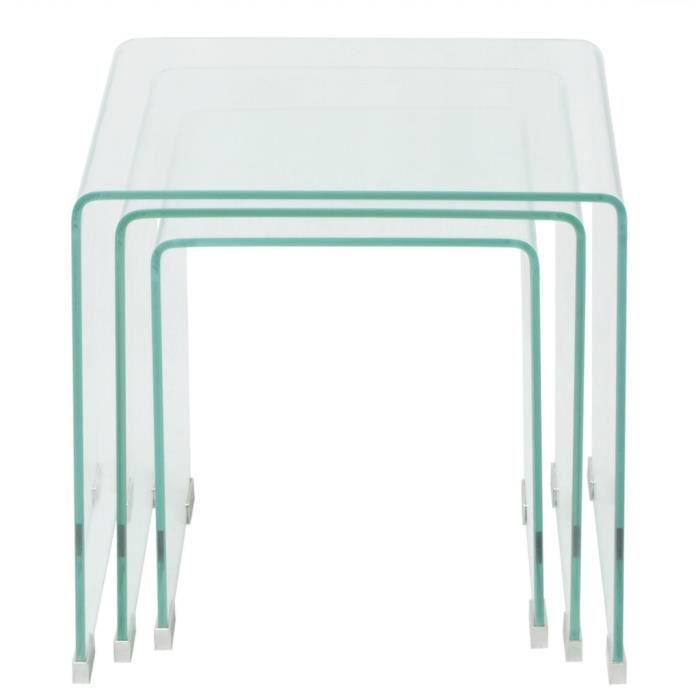 Tables basses Ensemble de tables gigognes 3 Pieces Verre trempe Transparent