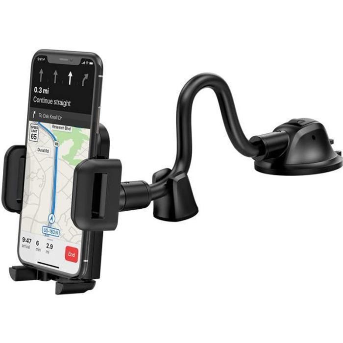 Support Téléphone Voiture Ventouse, Porte Telephone Voiture pour Tableau de Bord et Pare-Brise, Long col de Cygne Flexible, Compatib