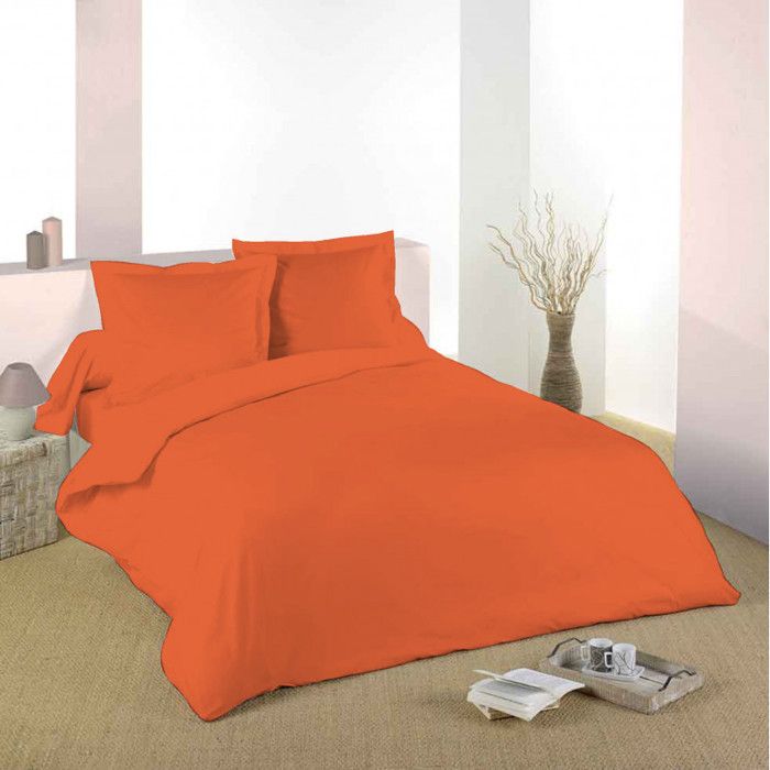 Housse de couette Orange 260 x 240 cm / 100% Coton / 57 Fils/cm² pour lit 2 places  King Size 