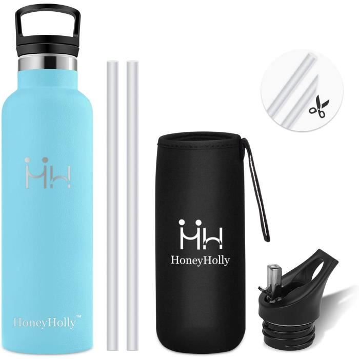 HoneyHolly Bouteille d'eau 750ML en Acier Inoxydable avec Isolation par Double Paroi Gourde, Anti Fuite Reutilisable sans Bpa Gourde