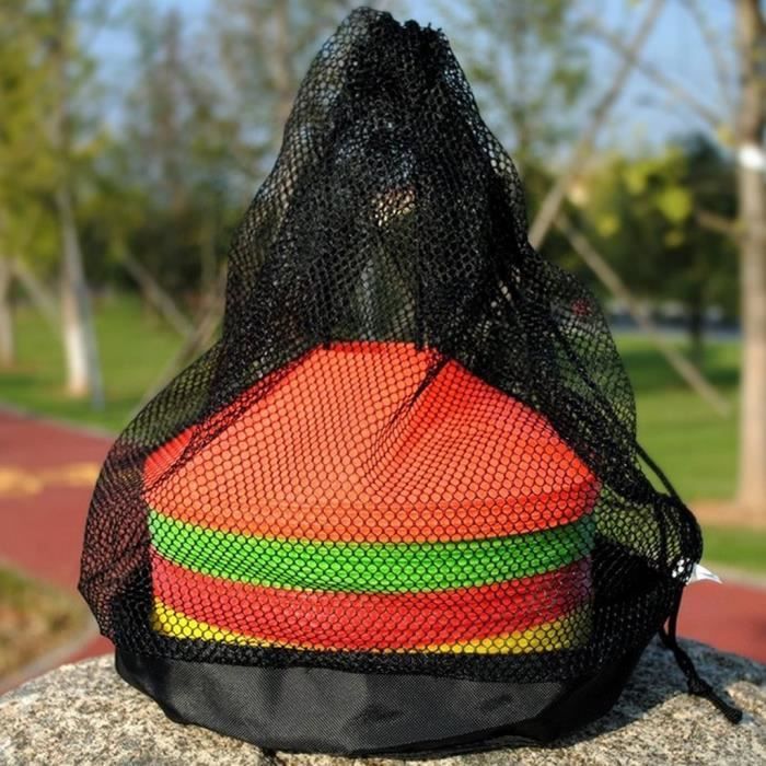 Kit d'athlétisme Cônes d'entraînement de football noir Sac en filet Sac à cordon pour marqueurs de soucoupes de football Noir