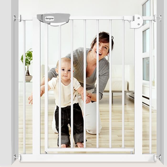 Aufun Barrière de sécurité porte et escalier, Fixation par pression, Pour espace de 75 -85 cm, pour animaux, Bébé et Enfant - Blanc
