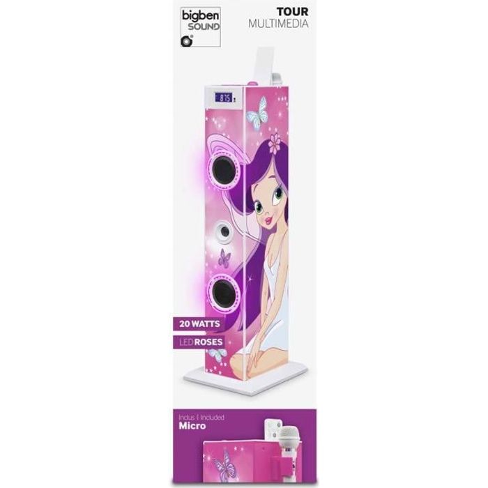 Tour multimédia enfant décor fairy + led roses MP3 20 Watts USB+ Micro