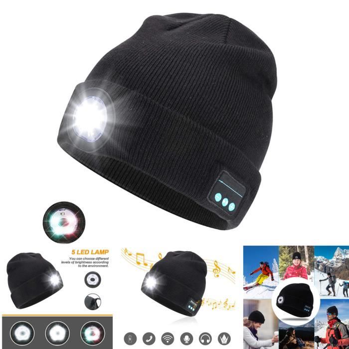 Bonnet de Musique Bluetooth, 5 LED Bonnet Casquette sans Fil Casque Musique Chapeau cadeau de Noël pour Hommes Femmes