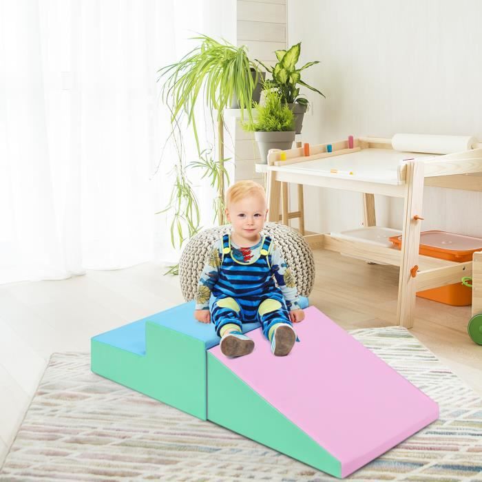 DREAMADE Modules de Motricité, Blocs de Construction en Mousse avec Escalier et Toboggan,pour Maison,pour Enfant de Plus de 3 Ans