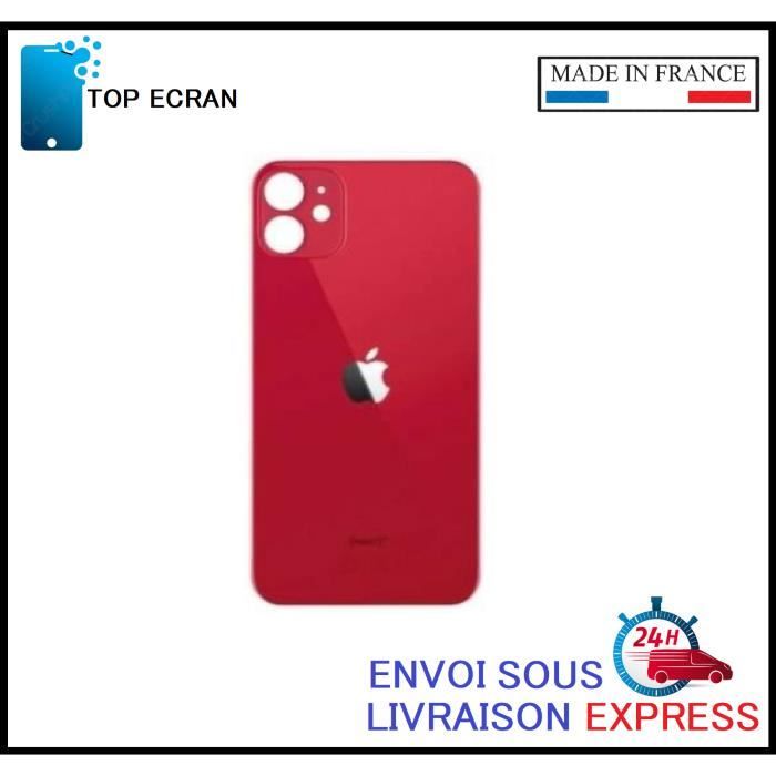 Vitre arrière pour Iphone 11 ROUGE avec LOGO et Adhesif