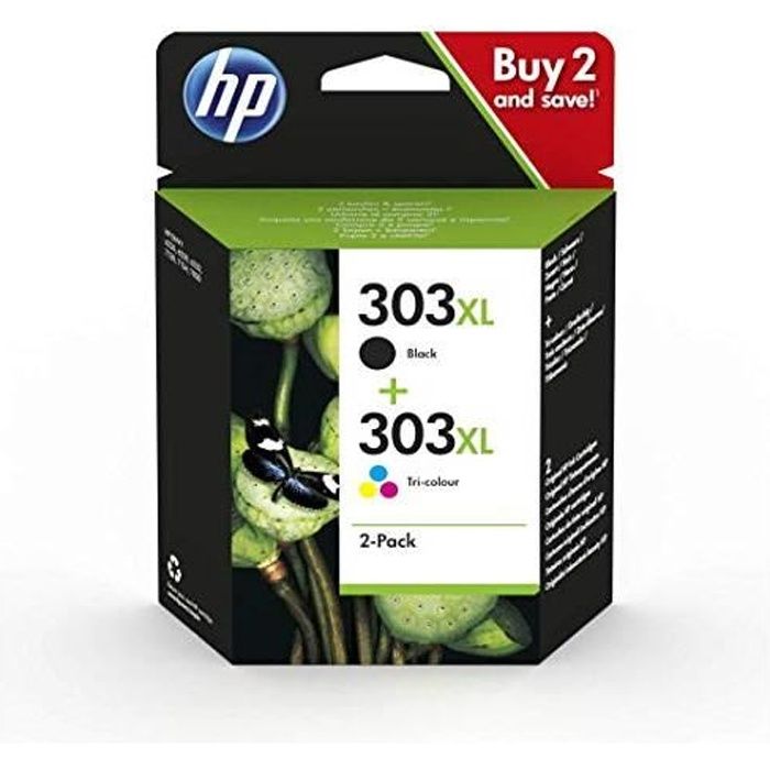 HP 303 XL , 3YN10AE Pack de 2 cartouches authentiques d'encre haute contenance noir-trois couleurs 3YN10AE